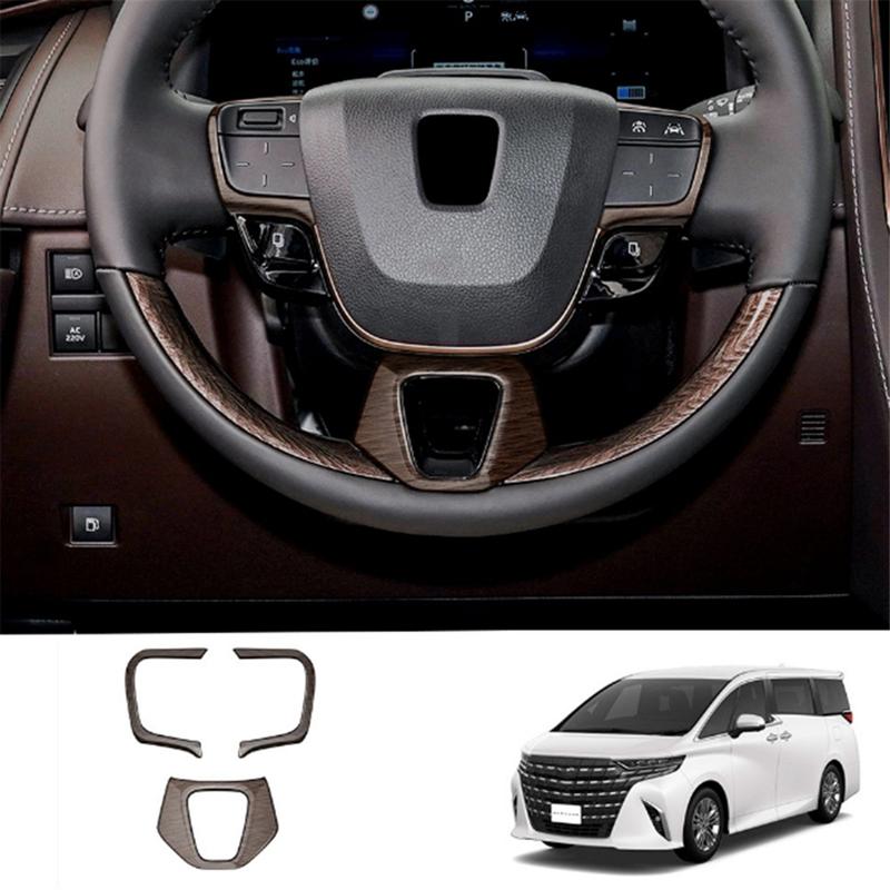 A87Q-Car Wood Grain Steering Wheel Trim Frame Cover Sticker Car Inner Accessories for Toyota Alphard 40 Series + LHD