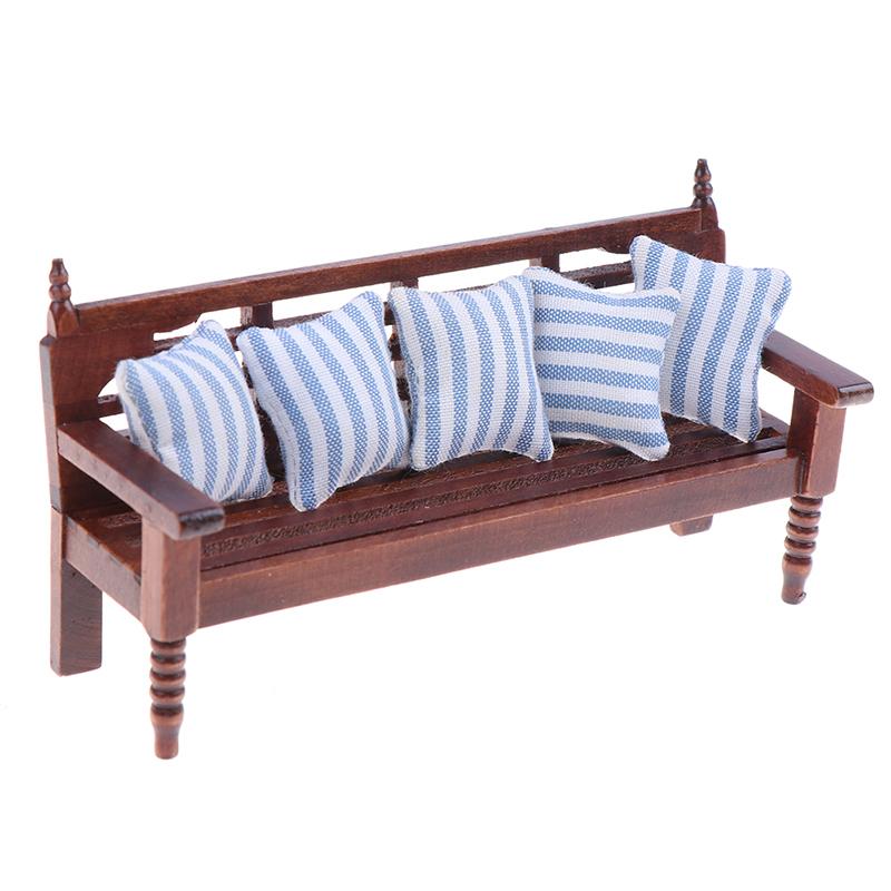 

1:12 Miniature Doll House Wooden Sofa With 5 Pillows For Dolls Children One Size