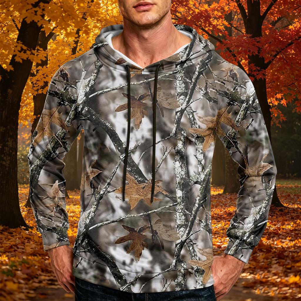 Men's Printed Loose Fit Casual Hoodie with Pocket and Drawstring