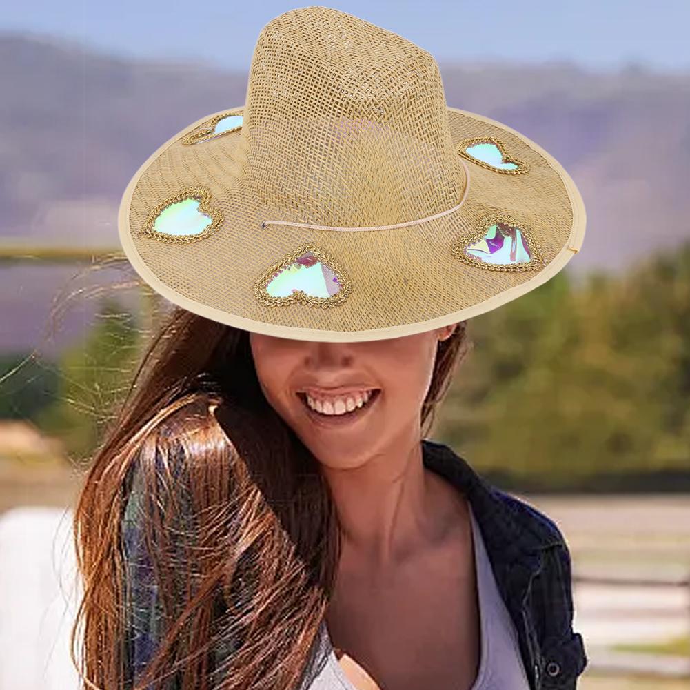 Straw Beach Sun Hat with Adjustable Chin Strap Wide Brim Sun Beach Hat for Travel Family Accessories