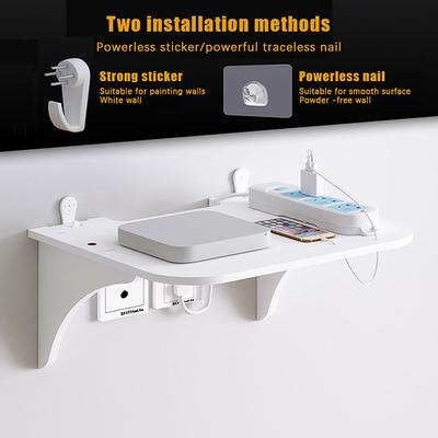 Wall Mount Router Shelf Punch-Free Tv Set-Top Box Floating Hanging Rack Home Power Strip Wifi Router Storage Holder Wood