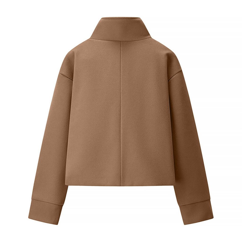 Women's Faux Suede Button Jacket Oversized Gathered Hem Short Length Coat Casual Vintage Outerwear With Pockets