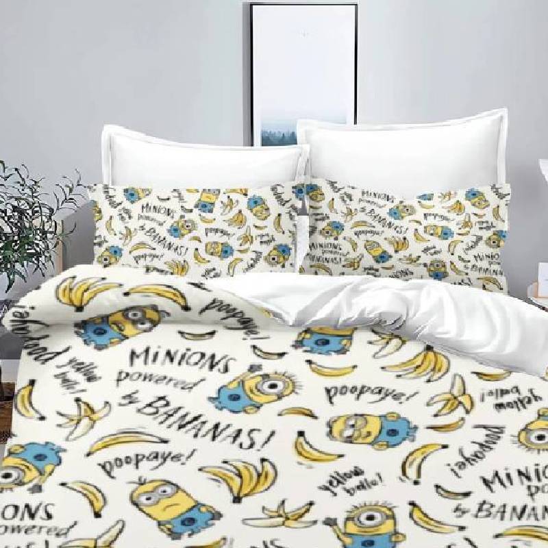 Minions Bettbezug Cartoon-Bezug und Kissenbezug Set Baumwolle Niedlich Bedruckter Bezug Steppdecke