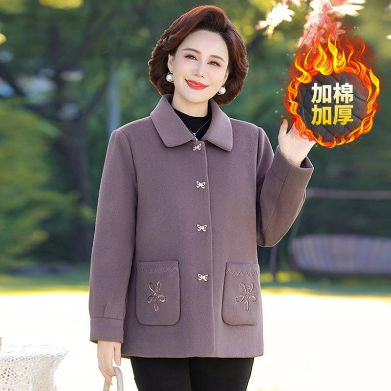 

New mother autumn and winter padded woolen short coat medium-aged middle-aged 0 women s thickened top 1XL [recommended 80-50kg]