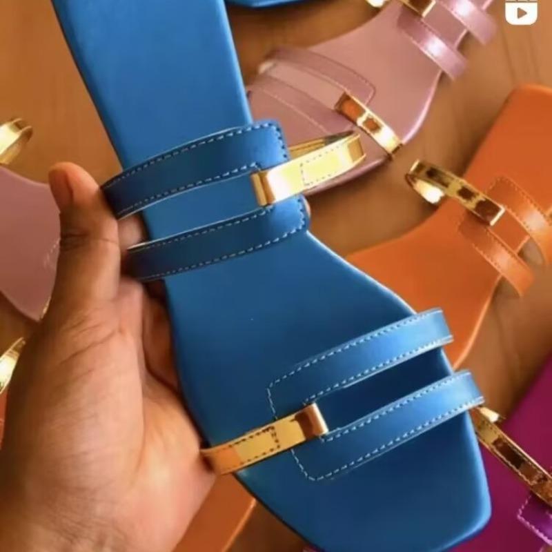 Women's Shoes Slippers Summer New Large Size Color Matching Fashion Flat Bottom Cool Slippers Women