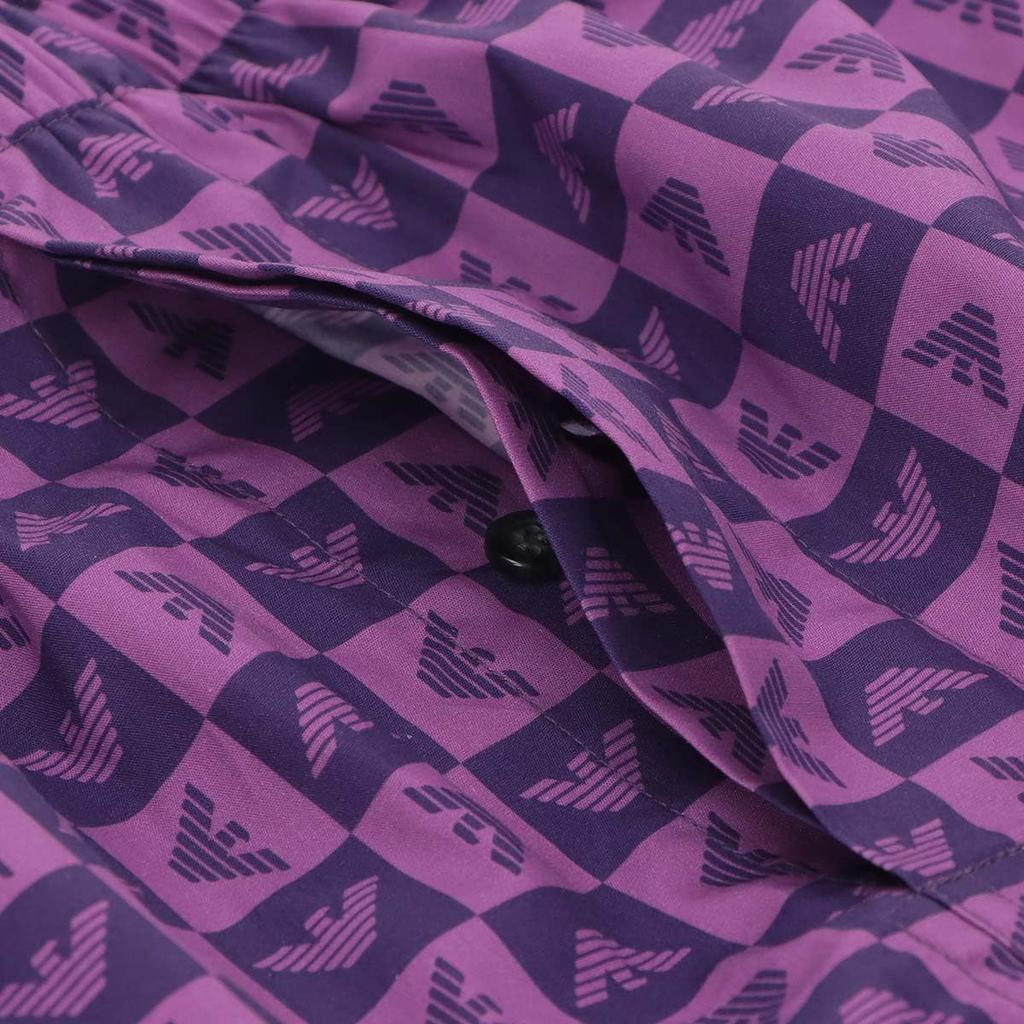 Emporio Armani Men's Checkered Eagle Cotton Woven Trunks, Size LL, Front Opening, Japanese Size, 54251001, 73. Purple