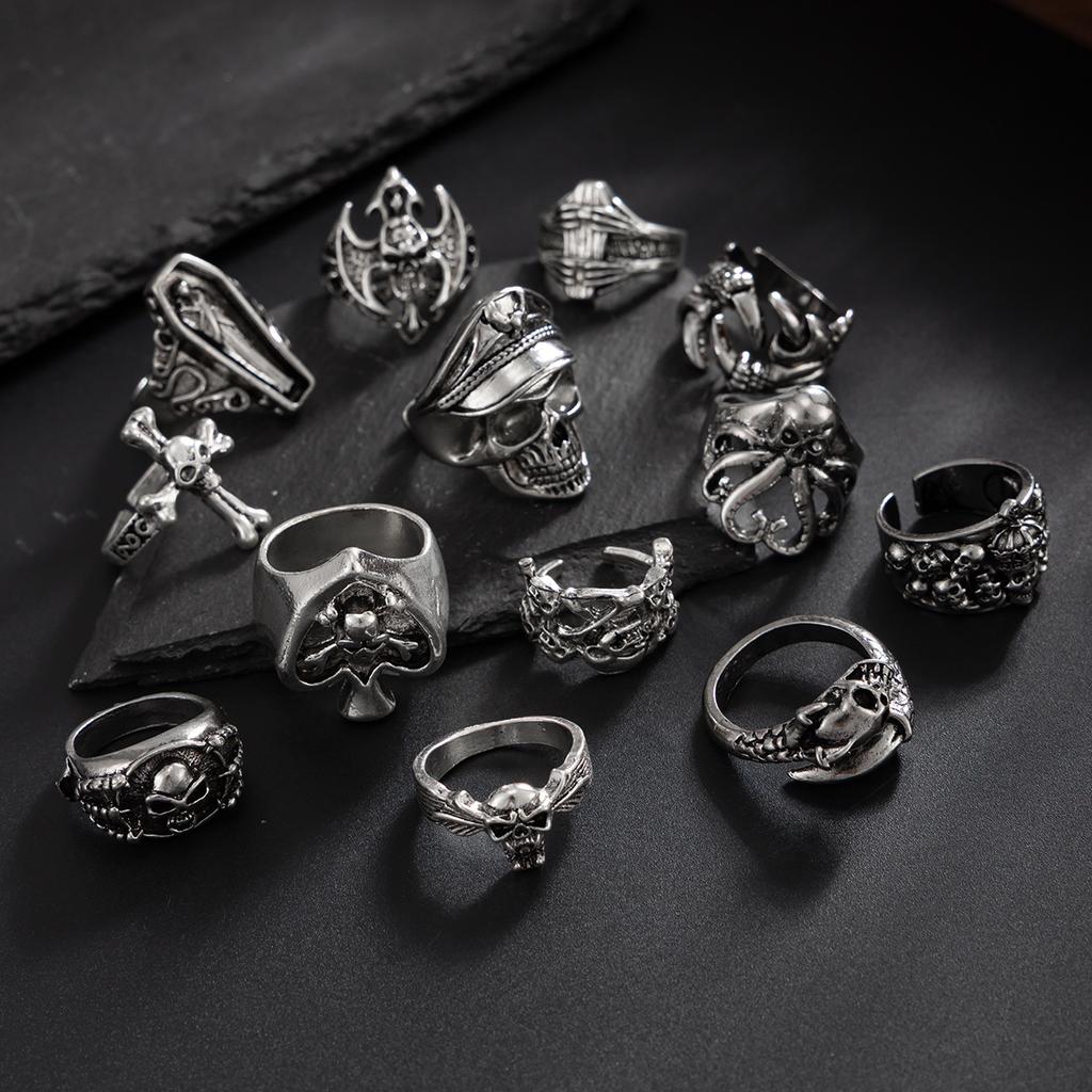 Exaggerated Skull Cross Ring Men's Hip Hop Niche Punk Ring Set Men's Vintage Jewelry