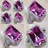 Elegant Pink Sapphire White Topaz Silver Plated Ring With Square Red Corundum