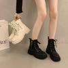 British Style Thick-soled Heightening Black Martin Boots Women's Summer 2025 Super Fire New Popular Lace-up Small Short Boots Locomotive Boots