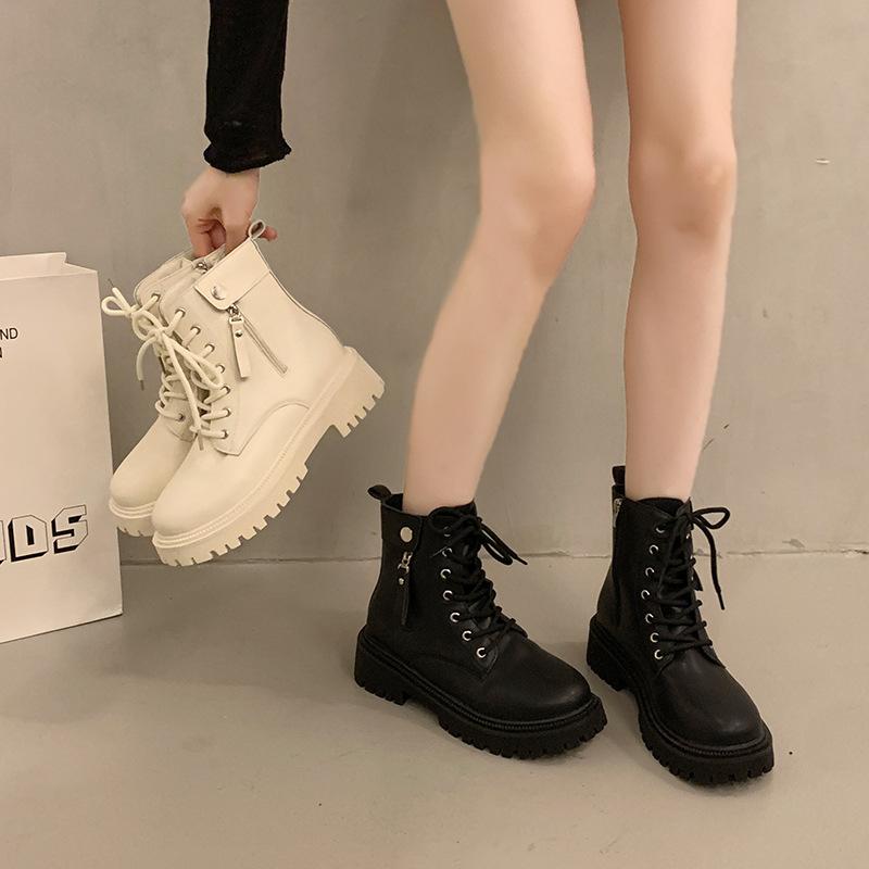 British style thick-soled heightening black Martin boots women's summer 2025 super fire new popular lace-up small short boots locomotive boots