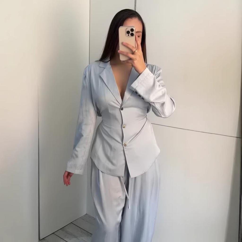 Cross-border foreign trade European and American women's 2026 autumn/winter new elegant buttoned suit long-sleeve small blazer skirt set