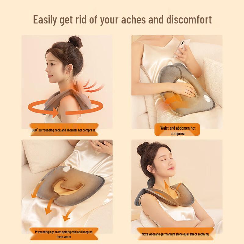 Rechargeable U-shaped Far-Infrared Neck & Shoulder Heating Pad with Moxa