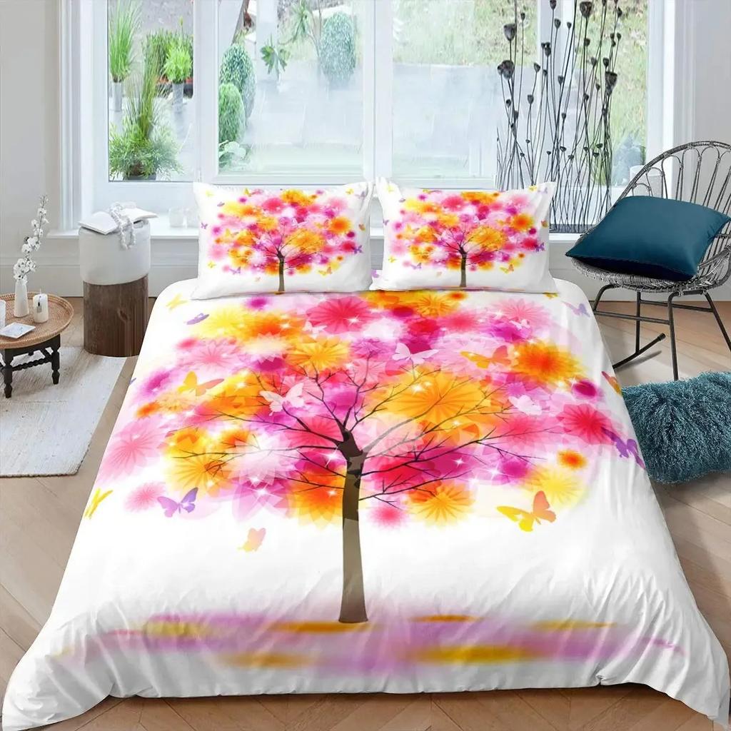 Tree of Life Duvet Cover Set Natural Scenery Bedding Sets Teen Adult Botanical Comforter Cover Autumn Leaves Quilt Set Full Size