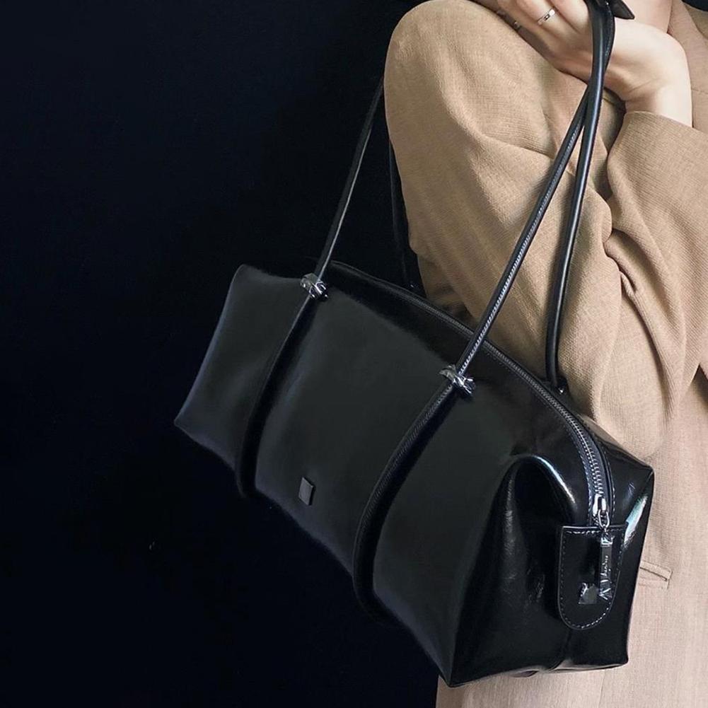 Women Stylish Armpit Bag Large Capacity Pu Boston Pillow Bag Vintage Underarm Bag Solid Color Zipper Closure For Vacation Party