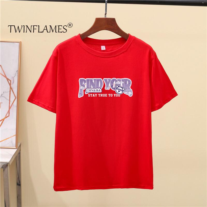 Letter Printed T Shirt Women  Summer Chic Tees Cotton Elegant Clothes Loose Casual Pullover Tops
