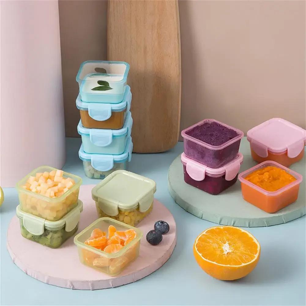 4Pcs Mini Food Storage Containers Leakproof Lids, Condiment Sauce Containers Mini Freezer Storage Containers Airtight Containers