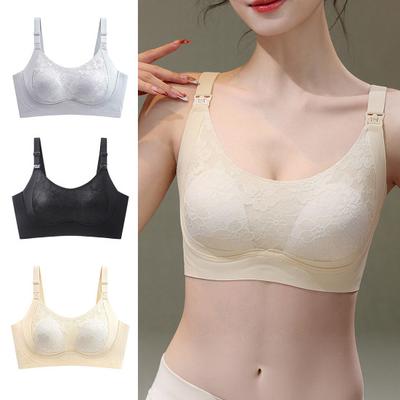 Women's Padded Nursing Bra for Breastfeeding Lace Wireless Soft Sleep Bra No Underwire Push