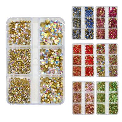 6 grile/cutie Dimensiuni mixte Pietre de unghii cu fund înclinat Pietre prețioase din sticlă de cristal Nail Art Decoraiton