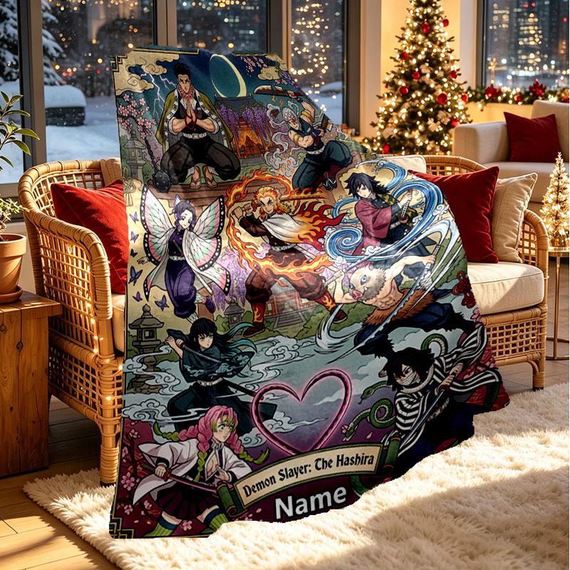 Individuelle Personalisierte Demon Slayer Druckdecke, Heimdekoration, Schlafzimmer, Sofa, Camping, Couch, Geschenke für Geburtstag Weihnachten