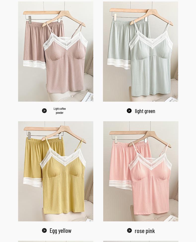2025 Pure Desire Women's Summer Pajama Set: Lightweight Camisole and Shorts with Chest Pads, Versatile for Indoor and Outdoor Wear.