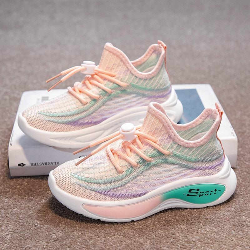 Детские сетчатые дышащие спортивные кроссовки для бега на весну и лето 37 розовый — фото 4