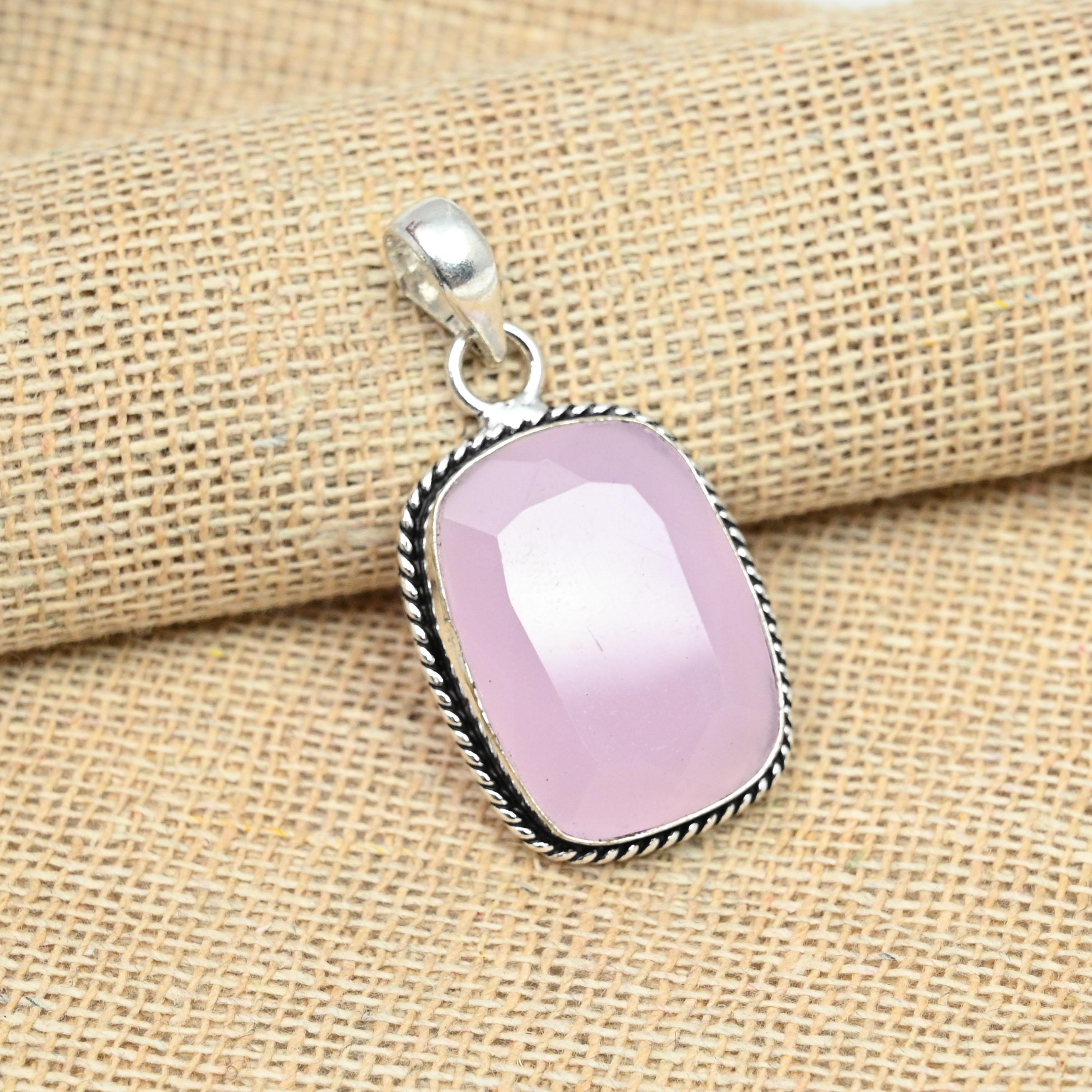 

Розовый халцедон драгоценный камень стерлингового серебра 925 пробы ручной работы уникальный кулон ювелирные изделия 1.57 Inches розовый