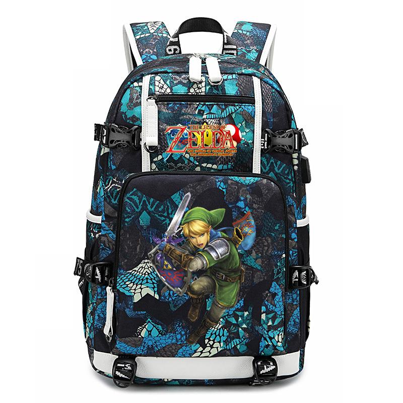 Zelda Zelda Plecak z Nadrukiem Akcesoria Outdoorowy Port USB Duża Pojemność Plecak Podróżny