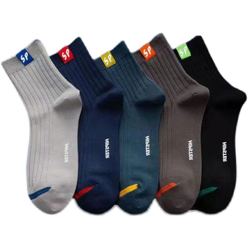 5 Paar Socken Herrensocken Schweißabsorbierend Atmungsaktiv Schild Medium Sportsocken Herbst und Winter Verdickter Abschnitt Business Kurze Socken Herrensocken