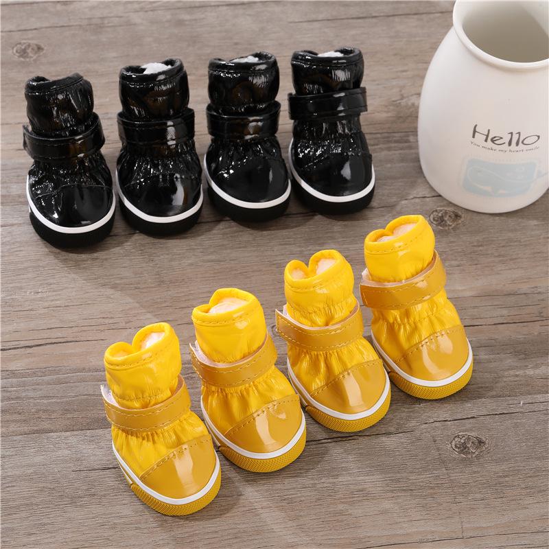 4pcs Dog Cotton Snow Boots for Puppies - Winter Plush Shoes for Teddy, Bichon, Pomeranian