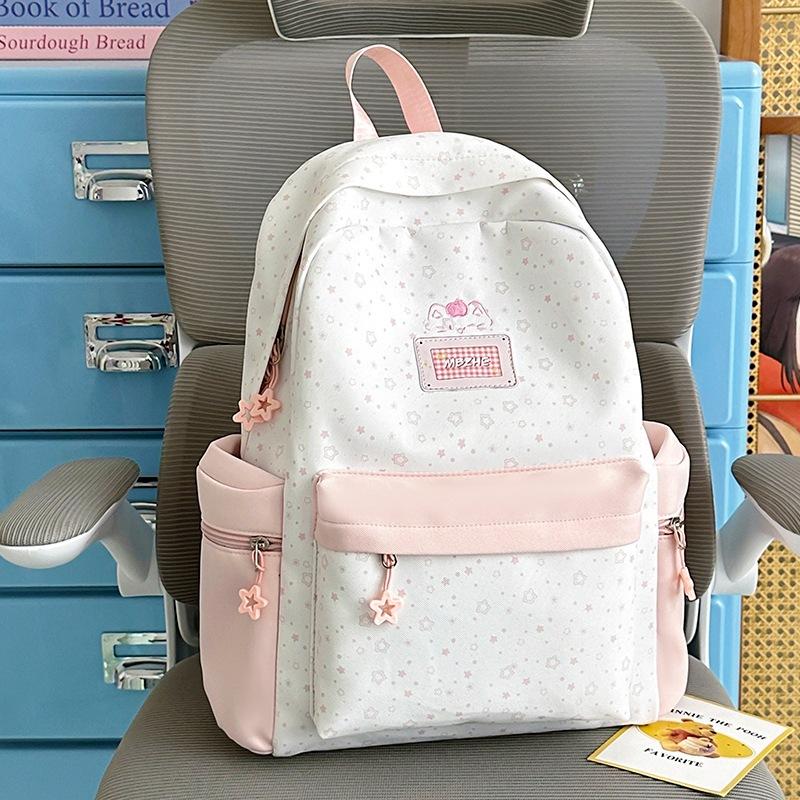 Schoolbag New 1011 College Style Backpack Light and Cute Junior High School High School Students Sweet Stars High Value Backpack