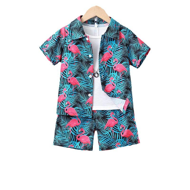 Jungen Sommer Blumen-Revers-Strickjacke Hemd und Shorts Set