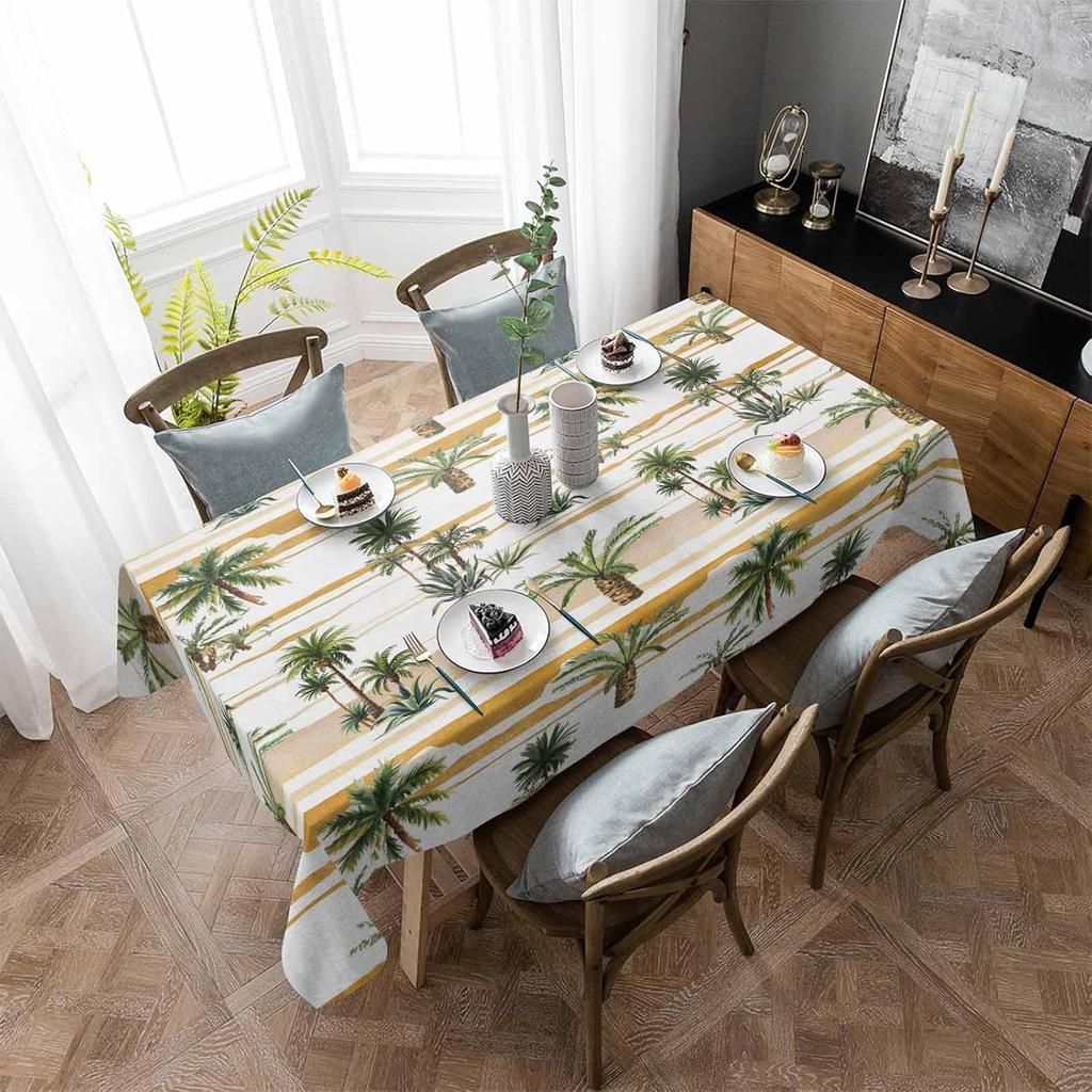 Tropical Palm Tree Stripes Rectangle Tablecloth for Table Decor Summer Coastal Nautical Kitchen Dining Table Cloth Party Decor