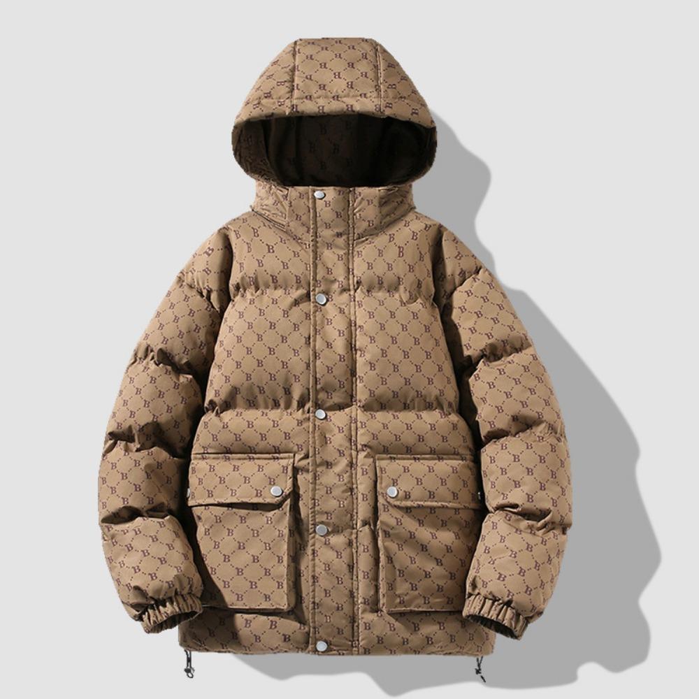 Winter down cotton clothes men's trendy brand solid color B-print men's and women's same style couple style thickened warm cotton clothes