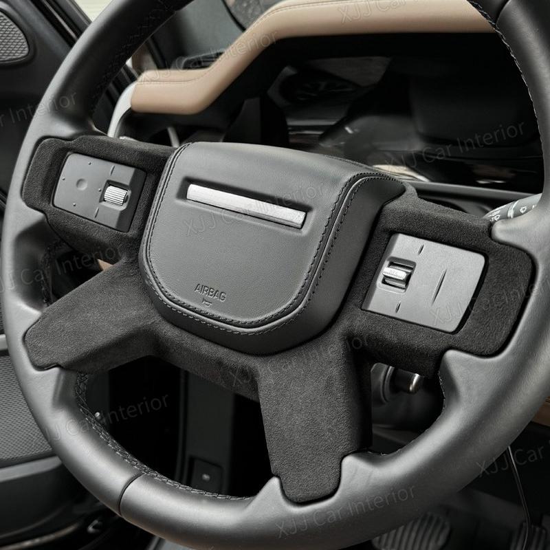 For Land Rover Defender 90/110 2020-2025 Car Steering wheel Panel Frame Cover Trim Sticker Suede Wrap Car Interior Accessories X4