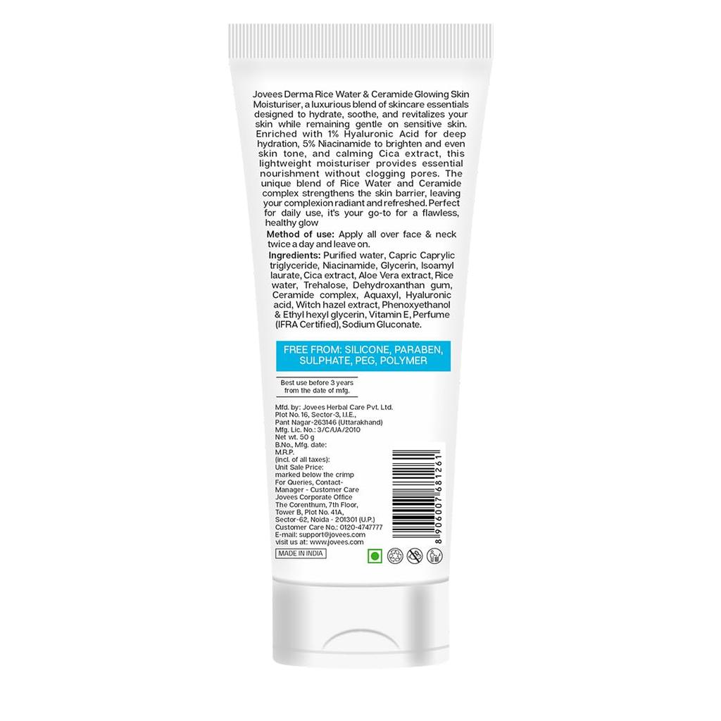 Jovees Derma Ceramides Moisturizer 50g | Intense Hydration Face Cream With Hyaluronic & Rice Water | Barrier Repair For Dry Sensitive Skin