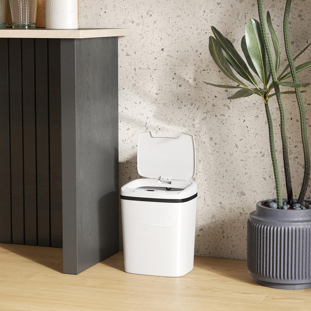 15L Infrared Sensor Trash Can with 2 Opening Modes. Fingerprint-Resistant Surface. Bathroom. White