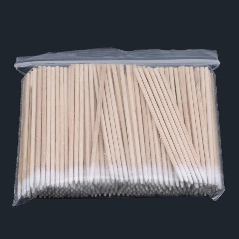 100/300 PCS/Ear Care Clean Wood Handle μυτερή άκρη κεφαλής βαμβακερό ημιμόνιμο τατουάζ βλεφαρίδων φρυδιών νήμα Beauty makeup Remove