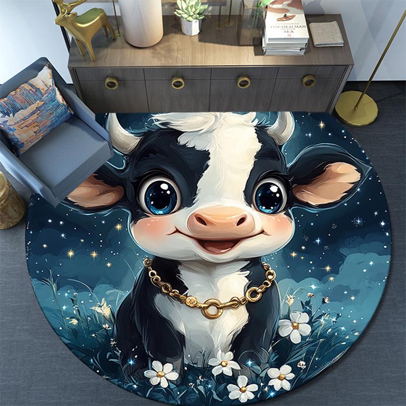 Cute Cow Round Area Rug,Carpet Rug for Living Room Bedroom Sofa Playroom Decor,Non-slip Floor Mat
