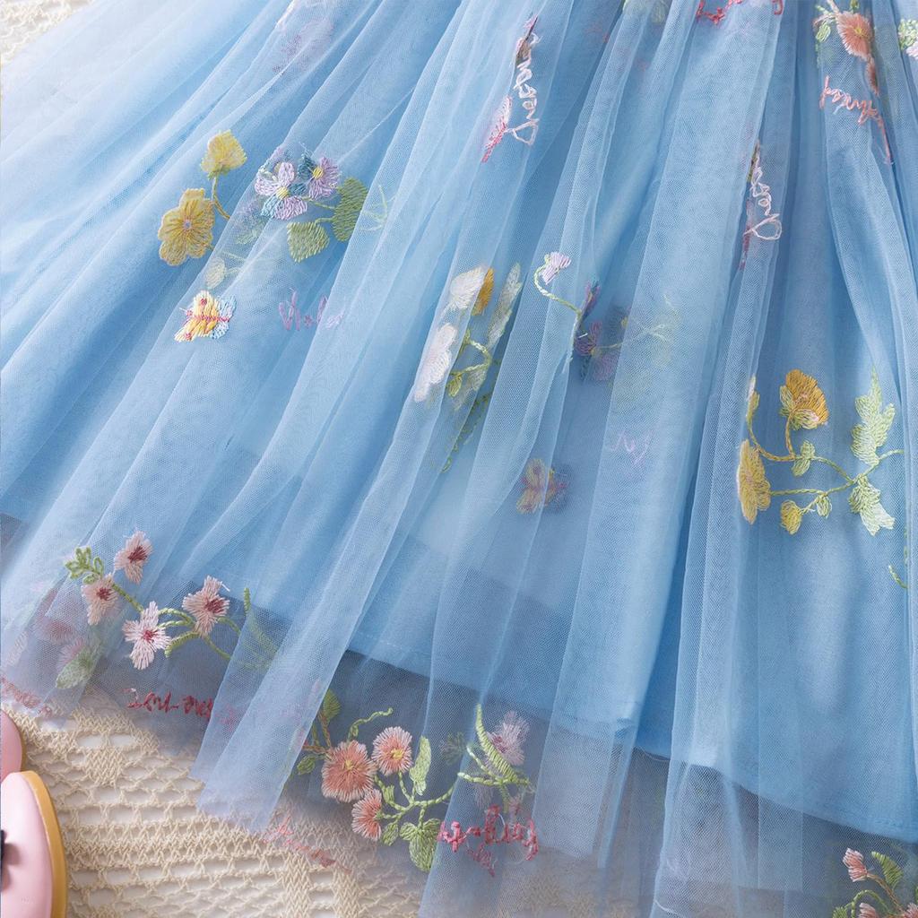 Mädchen Mode Niedlich Prinzessin Kleid Bunte Blumenstickerei Kleider