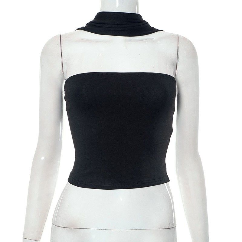 

Vest European and American Women s Clothing 2023 Summer New Arrival Pure Color Casual Sleeveless Tube Top Open Back Reverse Halter Top Black L