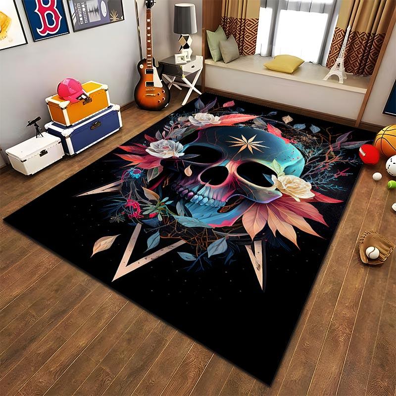 Colorful Skull and Floral Design Carpet for Home Decoration Rug Suitable for use as an anti-slip for living room bedroom sofas