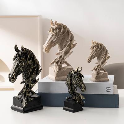 Soška koňské hlavy ve vintage stylu Sběratelská figurka z pryskyřice Rustikální busta zvířete Socha pro domácí kancelářský stůl