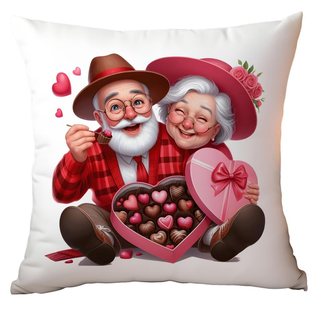 New Valentine's Day Pillow Cover Fun Watercolor Valentine's Day Old Couple Push Cover Home Cushion Cover