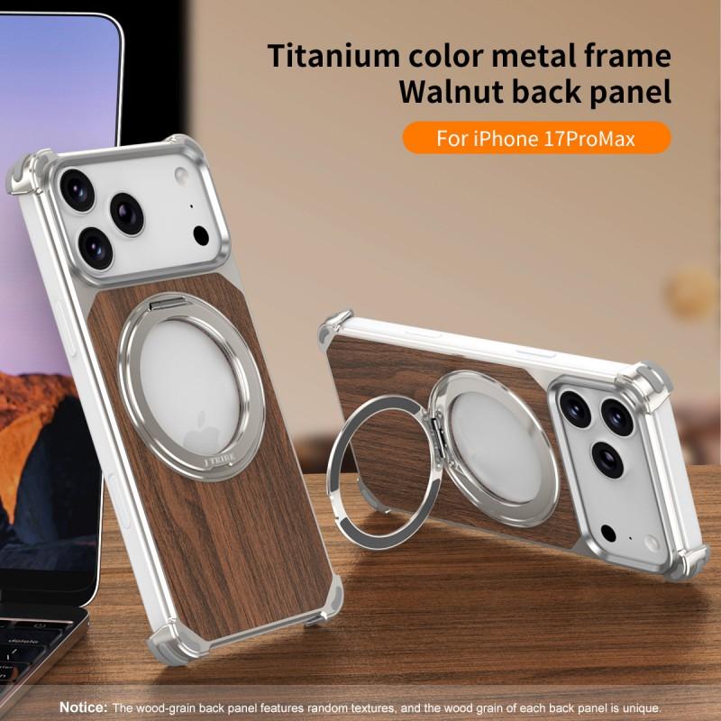 Magnetischer Metall-Drehständer Walnuss-Handyhülle iPhone 17 Pro Max 16 15 Stoßfest Wärmeableitung Kratzfest