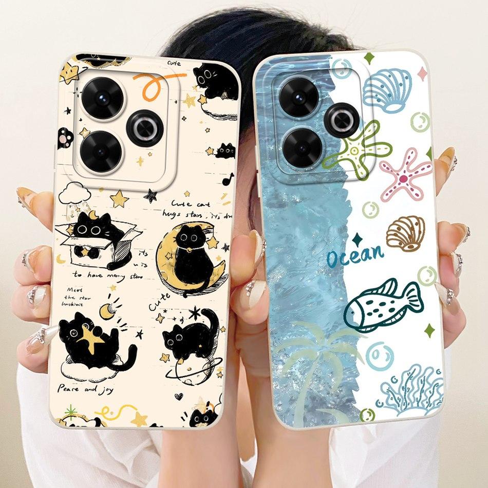 For Xiaomi Redmi 13X Cute Cat Flower Cartoon Phone Case For Redmi 13X Shockproof Soft Silicone Covers Bumpers