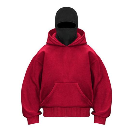 

Унісекс Балаклава Худі Пуловер Толстовка з капюшоном з лижною маскою Тепла вітрозахисна толстовка з передньою кишенею для бігу, занять спортом на відкритому повітрі, вулиці XXL червоний