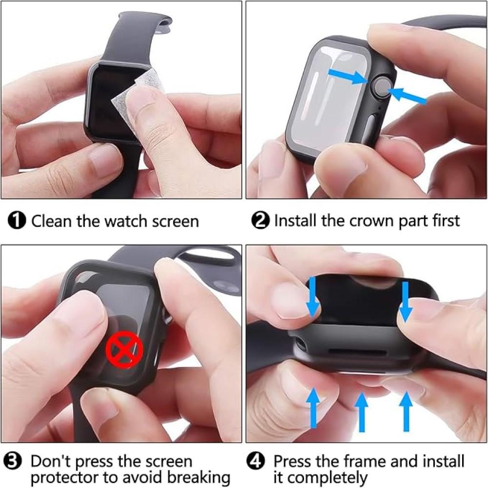 Case for Apple Watch 9 8 7 45mm 44mm 41mm 40mm PC Screen Protector Cover IWatch Series 4/5/6/SE/7/8 SmartWatch Accessories Glass