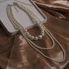 Women Girls Fashion Pearl Camellia Long Milti-layers Necklace Chains Elegant Lady Wedding Party Dress Jewelry Necklaces