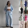 Women's Lapel Pocket Long Sleeve Button Down Shirt And Elastic Waist Wide Leg Pants Two Piece Casual Tracksuit