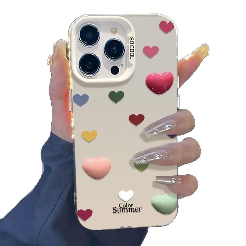 Colorful Heart Design Phone Case for iPhone 16Pro/17Pro/15/14 - Cute & Fun